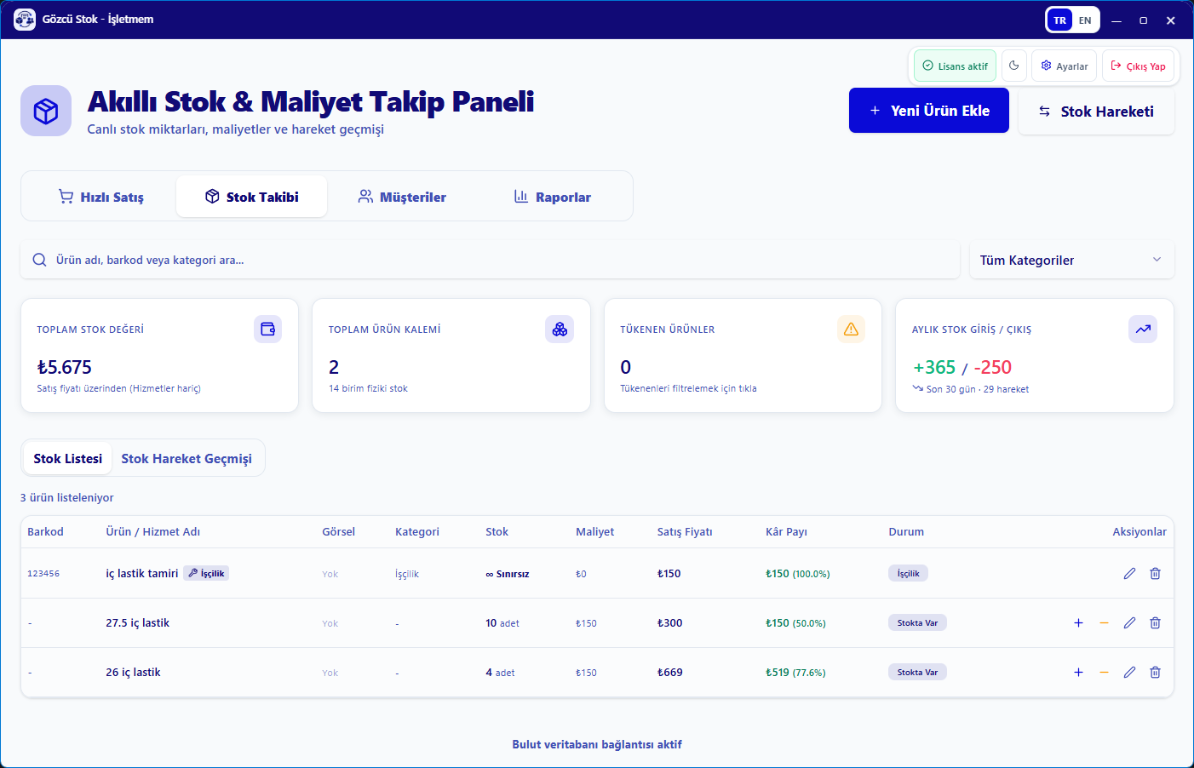 Akıllı Stok & Maliyet Takip Paneli küçük önizleme