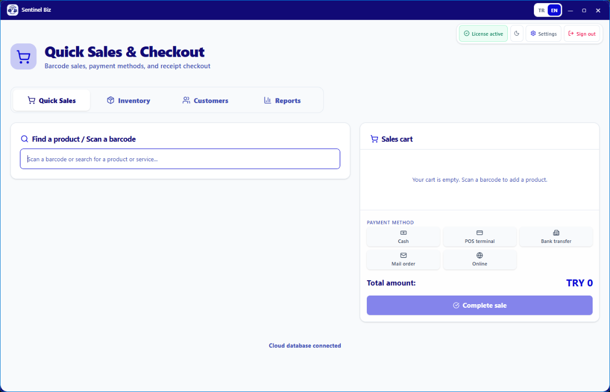 Fast Sales & Checkout - Sentinel Biz software screenshot